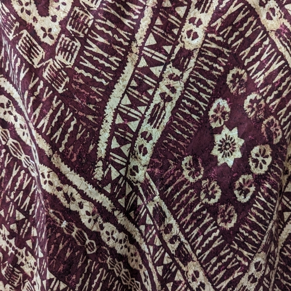 VALERIE Stevens Plum & Cream Silk Linen Blend Batik Tribal Print Maxi Skirt (12) - Picture 4 of 5